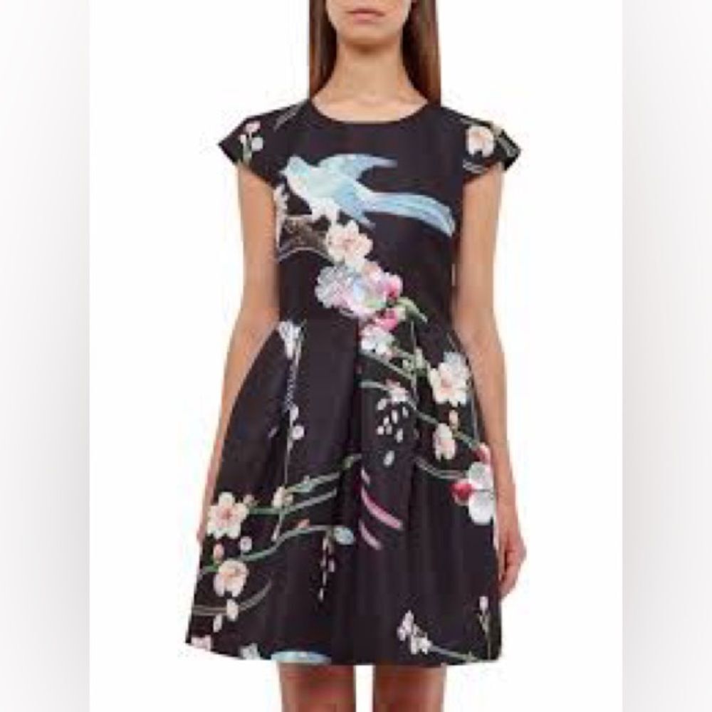 Ted Baker Zaldana Mini Dress Flight of the Orient Black Birds Novelty Sz 0 XXS - Picture 3 of 12